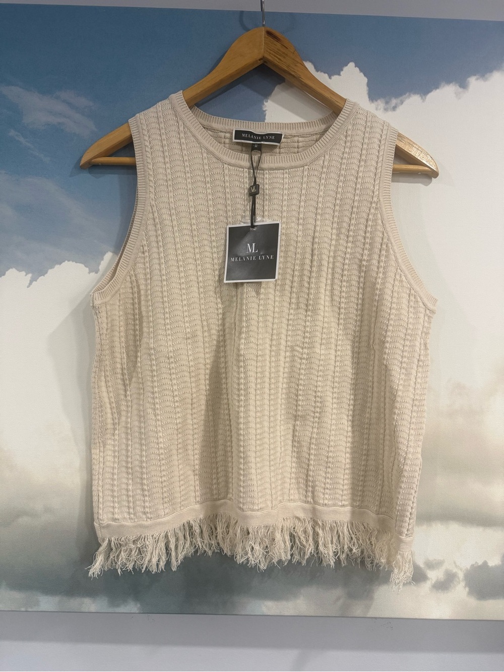 New Bohemian Style Fringe Hem Cream Coloured Knit Sleeveless Tank Top Medium - Picture 5 of 9